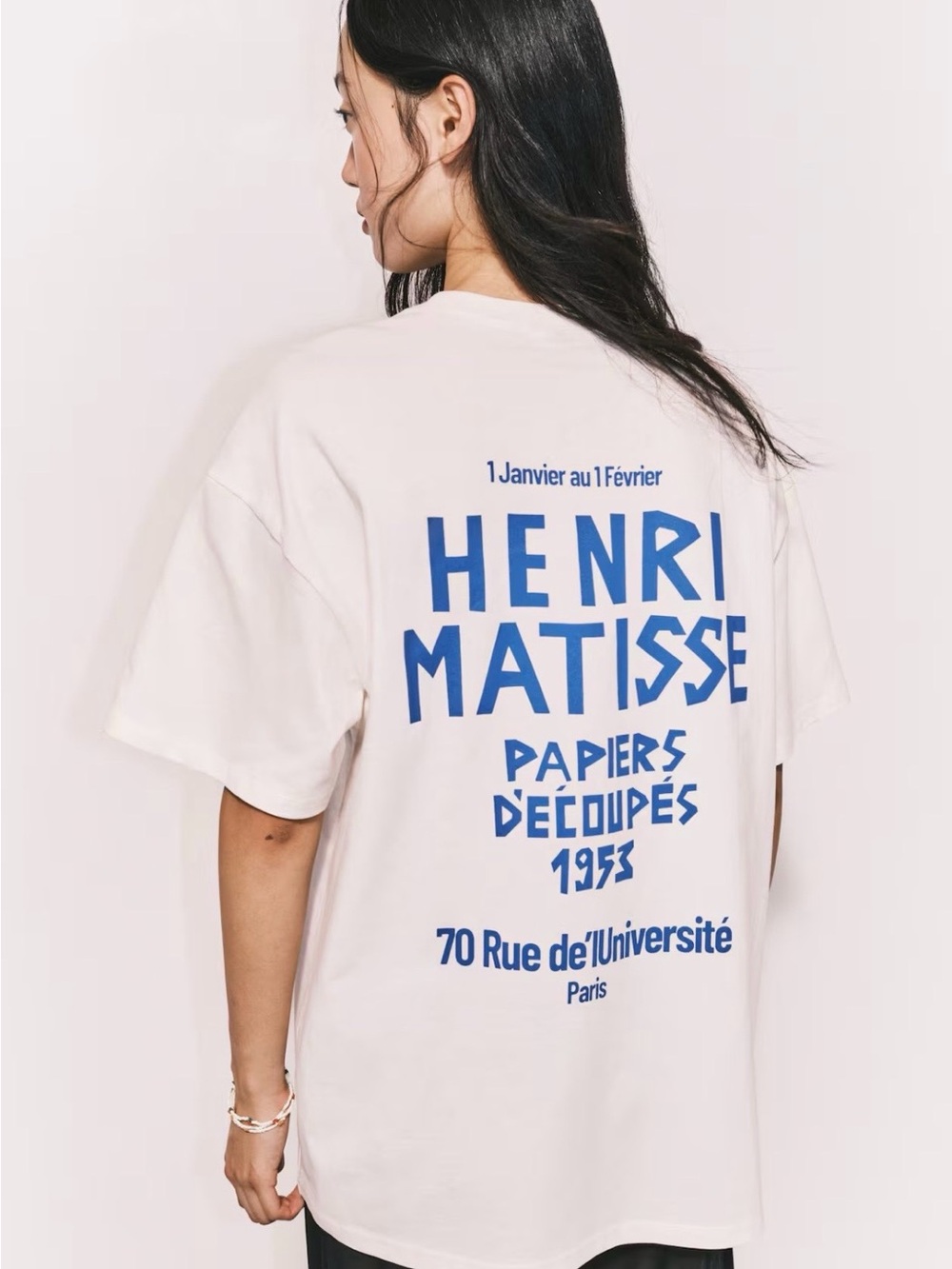 H&M Matisse Graphic Tee in Cream & Blue Size Small